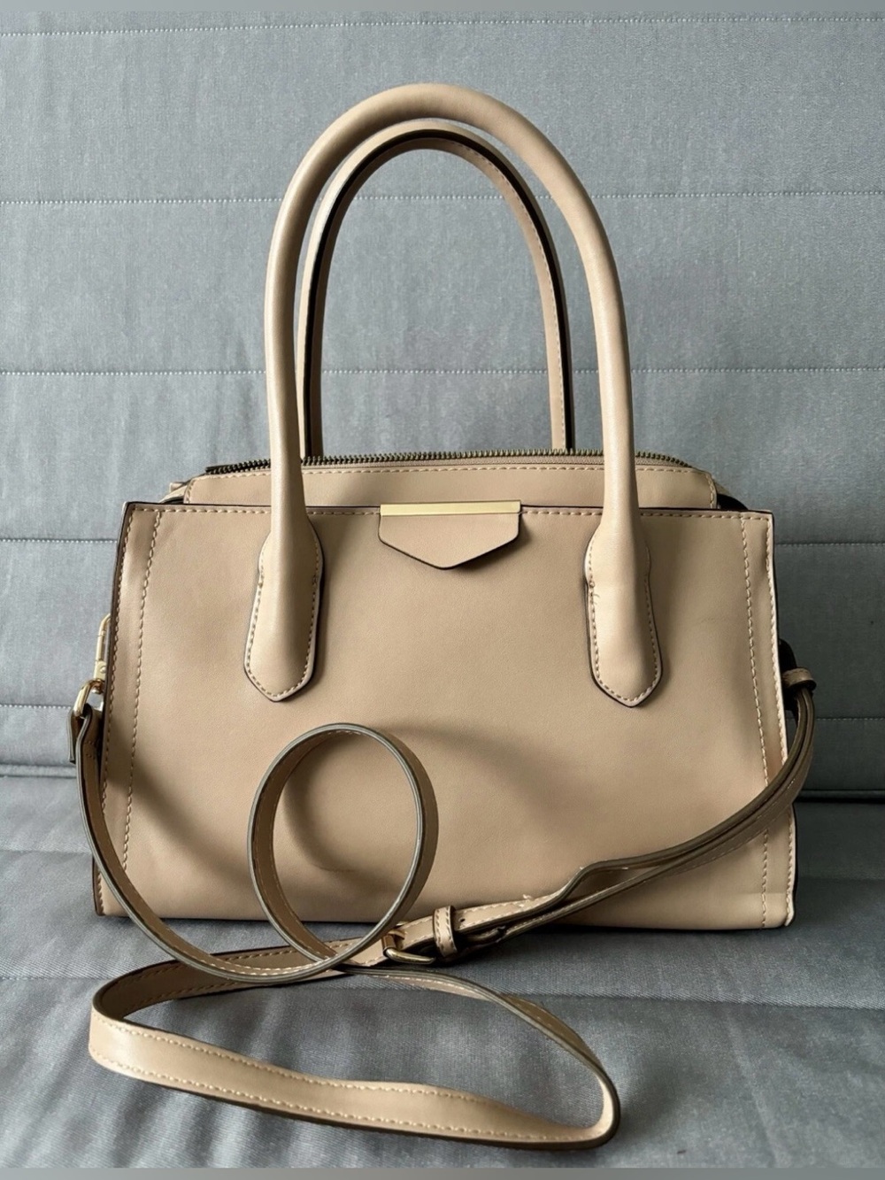 A New Day Taupe Structured Satchel with Detachable Strap